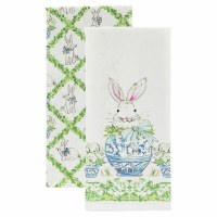 Set of Two 28" x 18"  White Bunny Grid Kitchen Towels