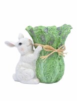 9" Polyresin White Bunny Cabbage Vase