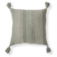 20" Sq Olive and Cream Pillow With Tassles