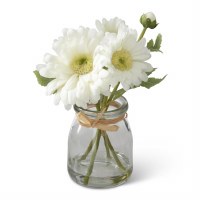 7" Faux White Daisies In Glass Vase