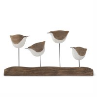 15" Brown and White Four Shorebirds On Wood Stand