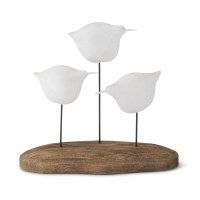 6.5" Three White Shorebirds On Brown Wood Base