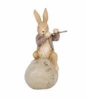 8" Brown Polyresin Flute Bunny Figurine