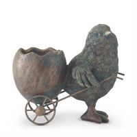 4.5" Verdigris Chick Pulling Egg Cart Polyresin Figurine