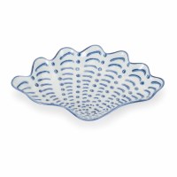 6" Blue and White Ceramic Fan Shell Dish