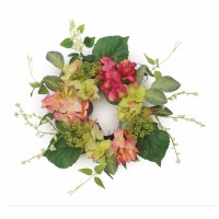 6" Faux Pink and Green Hydrangea Candle Ring