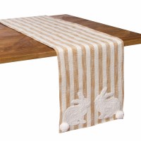 72" White Bunnies on Stripes Table Runner