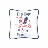 10" Sq "Flip Flops Fireworks & Freedom" Embroidered Decorative Pillow