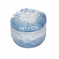 3" Round Blue and White Starfish Ceramic Box