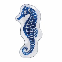 15" Blue and White Glass Seahorse Dish