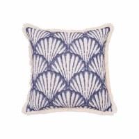 18" Blue and White Scallop Decorative Coastal Pillow