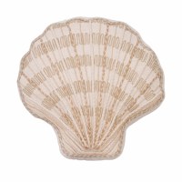14" Natural Scallop Shaped Beaded Decorative Coastal Pillow