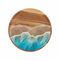 16" Round Resin Ocean Wave on Wood Lazy Susan