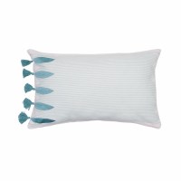 14" x 22" Aqua and White Tassle Fish Decorative Coastal Pillow