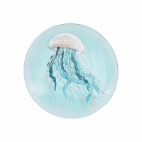 14" Round Blue Jellyfish Glass Plate