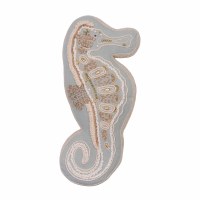 16" Blue and Beige Beaded Seahorse Shaped Decorative Coastal Pillow