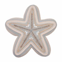 15" Blue and Beige Beaded Starfish Shaped Decorative Coastal Pillow