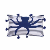 14" x 22" Navy and White Octopus Tassle Decorative Pillow