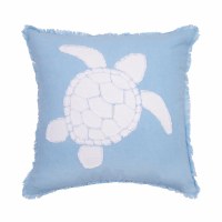 18" Sq White Turtle on Blue Decorative Pillow