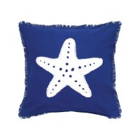 16" Sq White Starfish on Navy Decorative Pillow