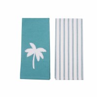 Set of Two 27" x 18" White Palm on Aqua Kitchen Towel