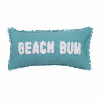 12" x 24" Aqua "Beach Bum" Fringe Edge Decorative Coastal Pillow