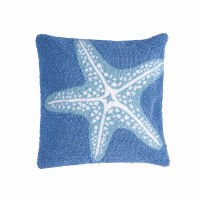 18" Sq Blue Starfish Hooked Decorative Coastal Pillow