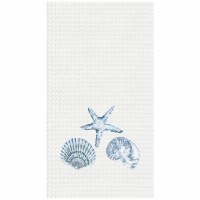 27" x 18" Blue Shells on White Waffle Weave Kitchen Towel