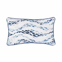12" x 21" Blue Fish Waves Decorative Coastal Indoor/Outdoor Lumbar Pillow