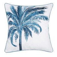20" Sq Left Blue Palm Decorative Coastal Indoor/Outdoor Pillow