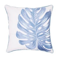 20" Sq Blue Monstera Leaf Decorative Tropical Indoor/Outdoor Pillow