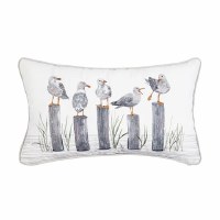 12" x 21" Gray Five Gulls Decorative Coastal Indoor/Outdoor Lumbar Pillow