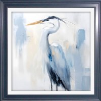 30" Sq Blue Heron 2 in Dark Blue Frame Coastal Gel Print