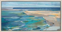 32" x 62" Blue and Green Modern Beach Coastal Canvas in Floating White Frame