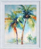 37" x 31" Two Palms Coastal Gel Print in White Washed Frame