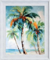 37" x 31" Three Palms Coastal Gel Print in White Washed Frame