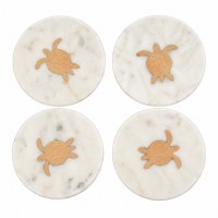 Set of Four 4" Round Sea Turtle Marble Coasters