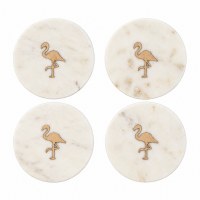 Set of Four 4" Round Flamingo Marble Coasters