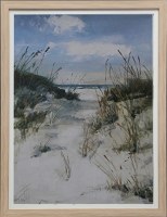 45" x 35" Beach Path Gel Textured Coastal Print in a Natural Wood Frame