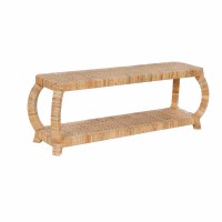 55" Natural Rattan Bench with Shelf