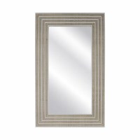 59" x 35" White and Natural Wood Rattan Mirror