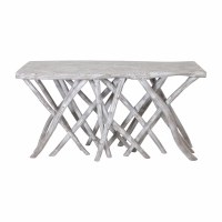 55" Whitewashed Teak Top Root Base Console Table