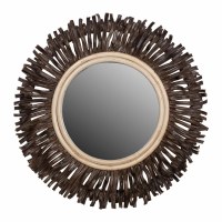 33" Round Brown Short Vines Rattan Mirror