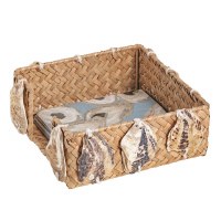 6" Sq Woven Oyster Beverage Napkin Holder With Napkins by Mud Pie