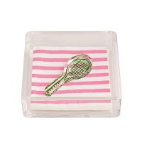 6" Sq Clear Acrylic Tennis Beverage Napkin Holder With Napkins by Mud Pie