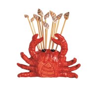 3" Ceramic Crab Toothpick Holder With Shell Toothpicks by Mud Pie