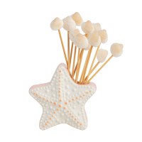 3" Ceramic Starfish Toothpick Holder With Shell Toothpicks by Mud Pie
