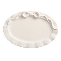 11" White Oval Ceramic Bow Platter Tray by Mud Pie