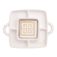 11" White Ceramic Five Compartment Twist Handle Tray With Napkins by Mud Pie