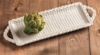 17" x 6" White Ceramic Braided Handle Tray by Mud Pie